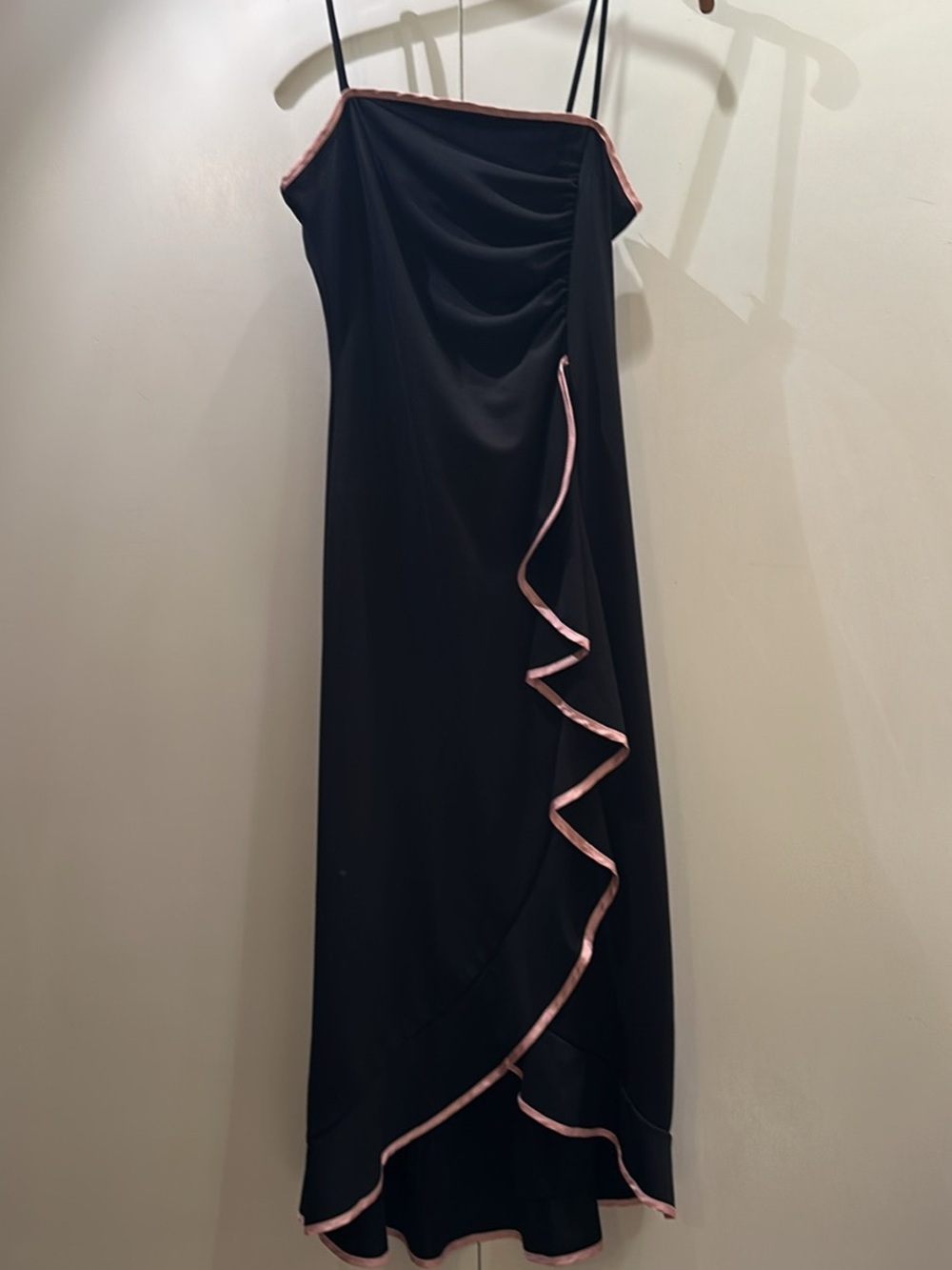 Taboo Black Midi Length Cocktail Slip Dress with Pink Trim